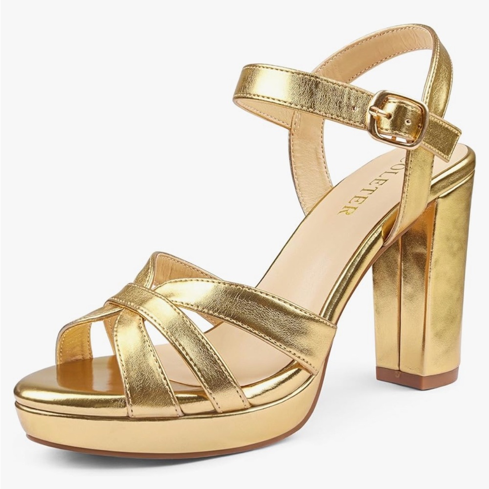 Coleter Women's Chunky Platform Heels Ankle Strap Sandals, Size 8 - Picture 16 of 16